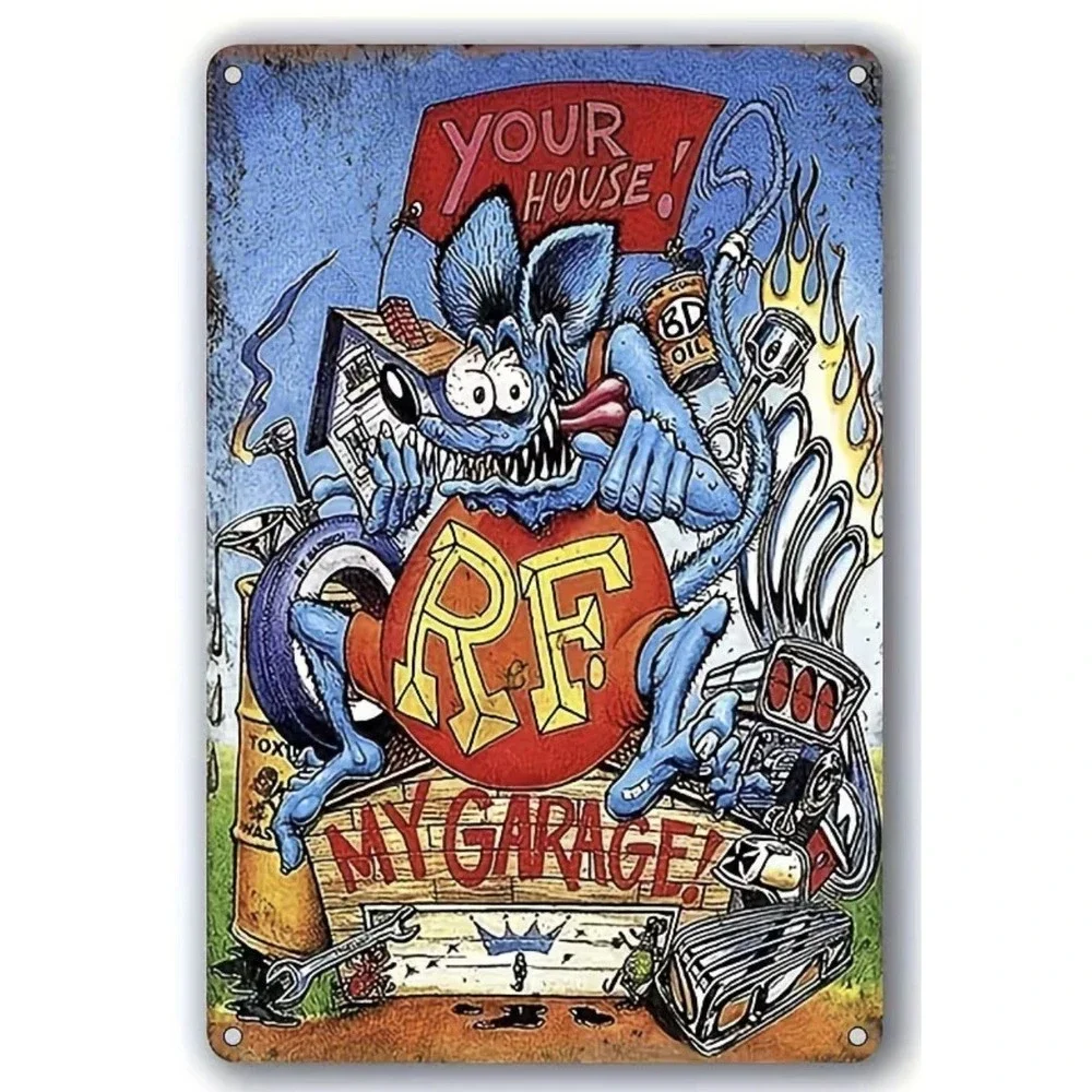 Rat Fink Tin Wall Metal Sign 8X12 Hot Rod Garage Racing Your House My Garage New